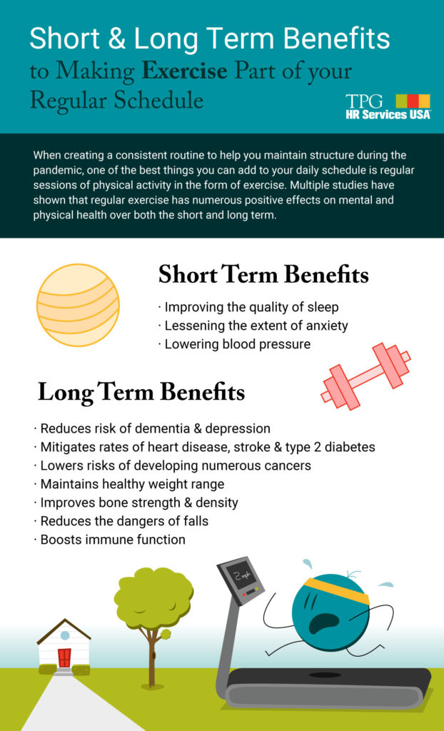 infographic showing the benefits of exercise using images of weights and treadmill