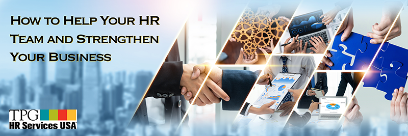 Montage of HR related images with city business district background symboling how to help your HR