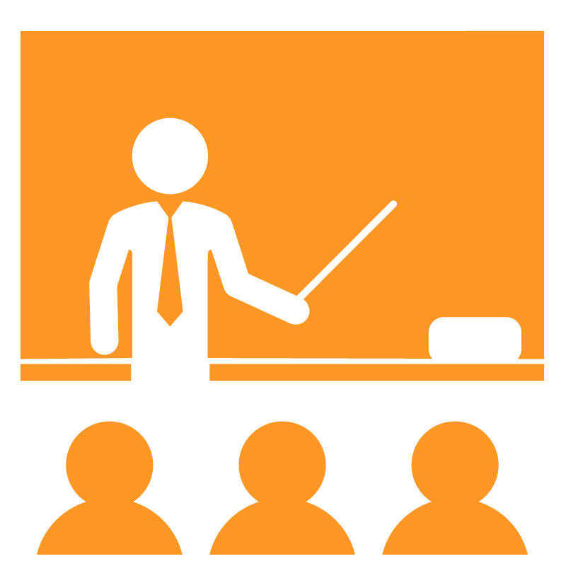 icon of a person at a blackboard training employees