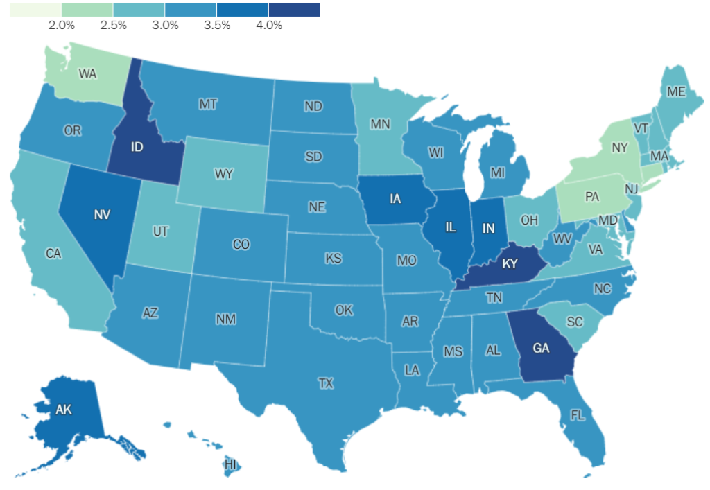 map showing states voluntary employee quit rates during Covid