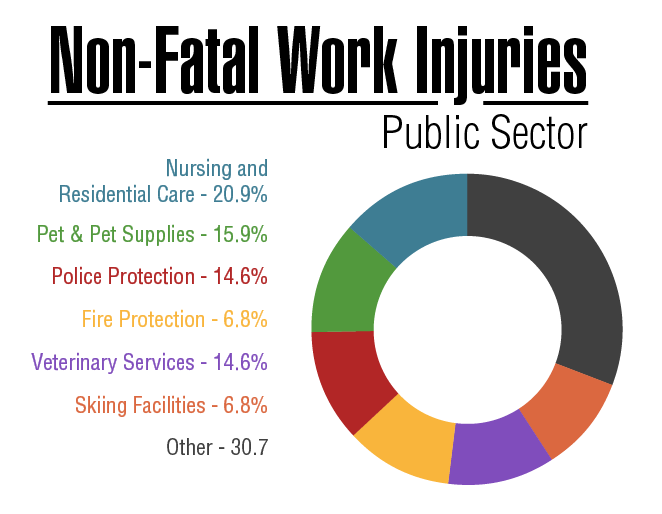 pie chart indicating the percentage of non-fatal work injuries in the public sector.