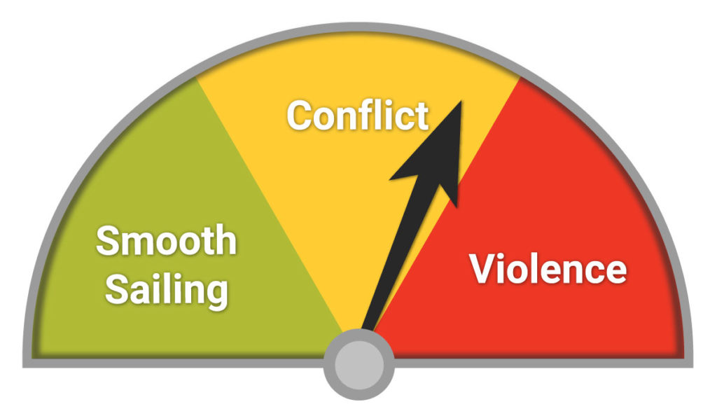 illustrated gauge with arrow pointing to conflict
