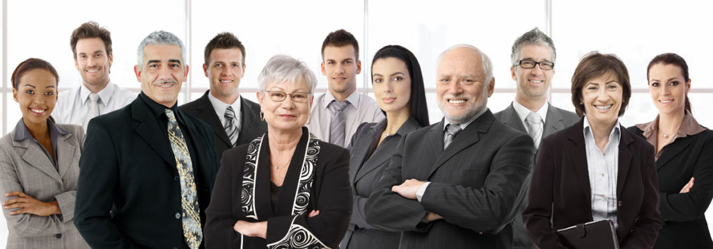 group of professional looking business employees of different ages