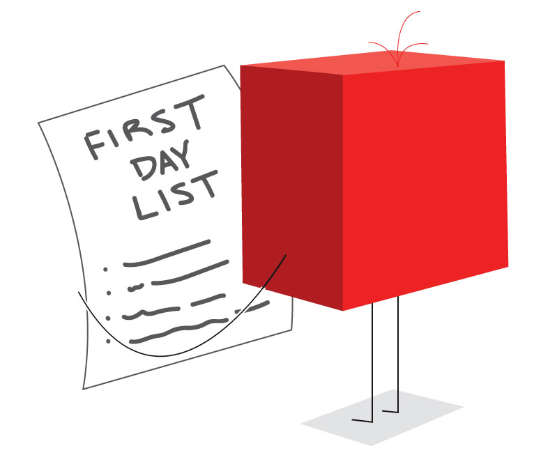 icon of red box symbolizing an employee reading onboarding materials