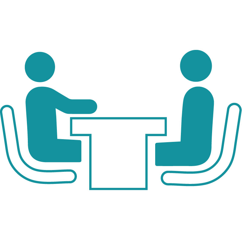 icon of two people sitting across from one another during an interview