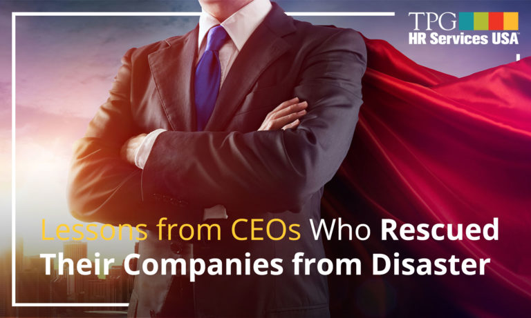 A picture of a CEO wearing a cape on the back of his business suit.