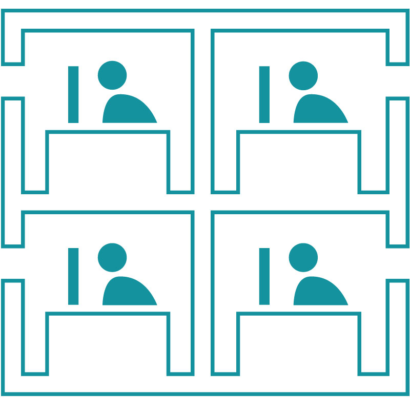 icon of four office cubicles with employees