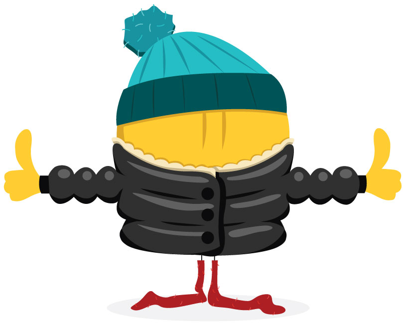 icon representing a employee dressed in outside winter clothes because the office is so cold