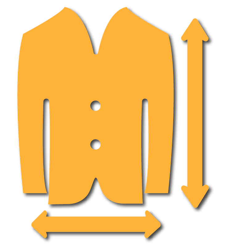 icon of a business suit with size arrows going in different directions