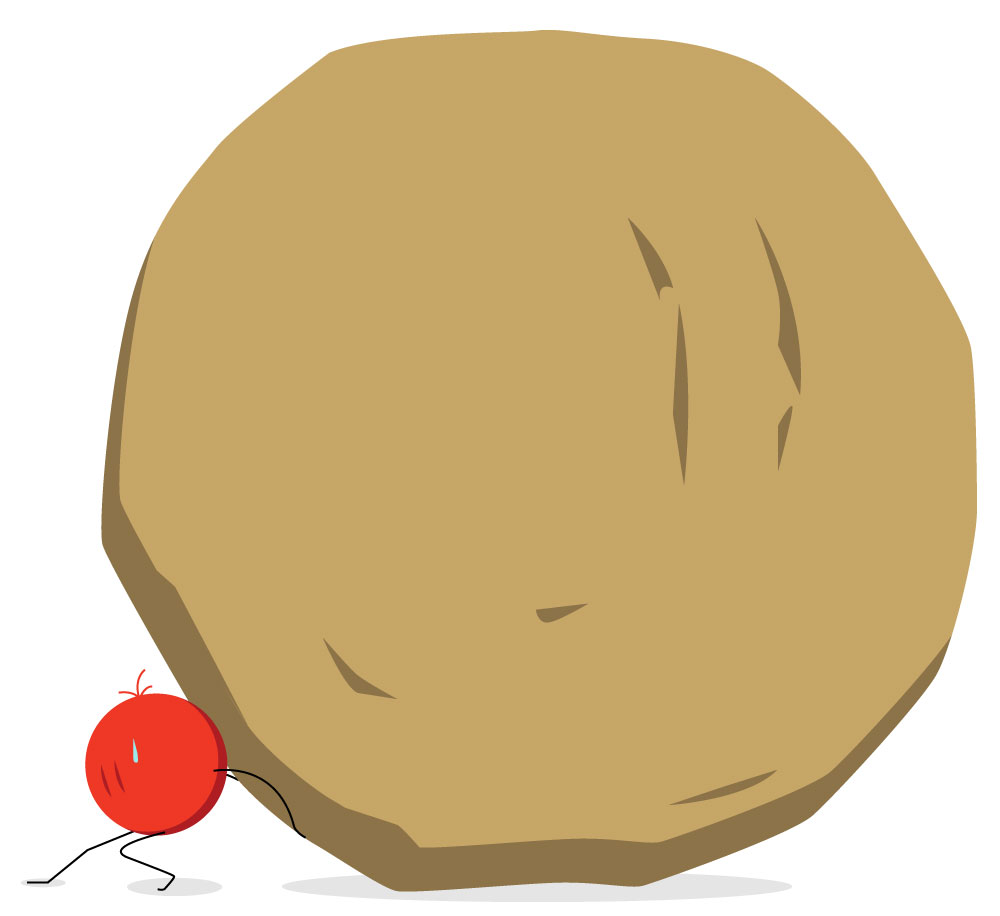 overcoming-inertia2 icon symbol of a person trying to roll a giant boulder up a hill