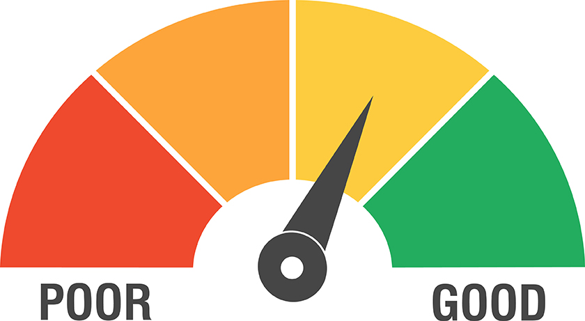 color dial showing poor to good measurement indicator for credit score