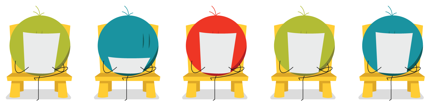 preparing-for-interview illustration of lobby office chairs each holding a job resume