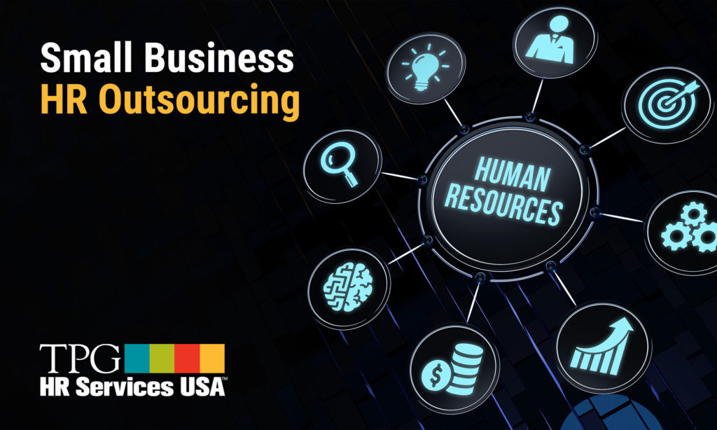 human resources outsourcing icon surrounded by icons representing the different HR services
