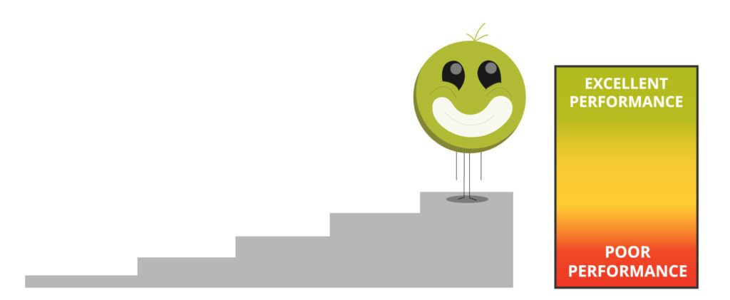 photo of icon symbol of happy employee standing on platform being rewarded for doing an excellent job