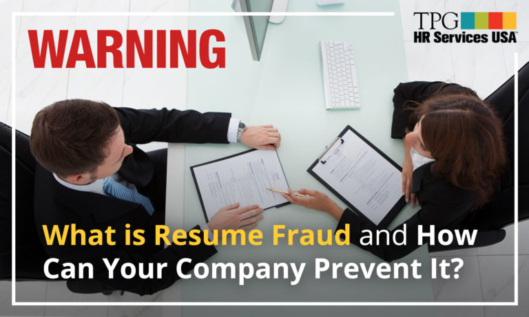 photo of two people during a job interview with a warning label superimposed over the resume that is being reviewed