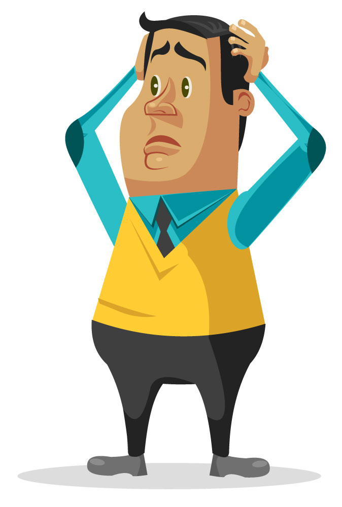 illustration of a stressed out looking employee holding their head with their hands